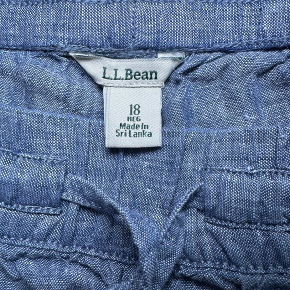 L.L. Bean Pull On Pants Chambray Blue Elastic Waist Draw String Wide Leg Size 18 - Picture 3 of 4
